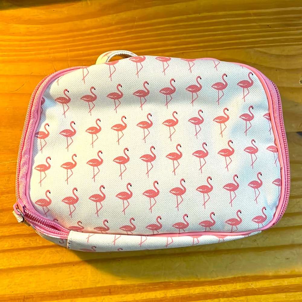 Pink Flamingo Cosmetic case with small mirror